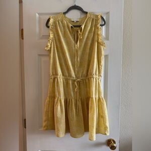 Pinch Tiered Sundress Size Large Yellow Flutter Sleeves Boho Cottagecore Prairie